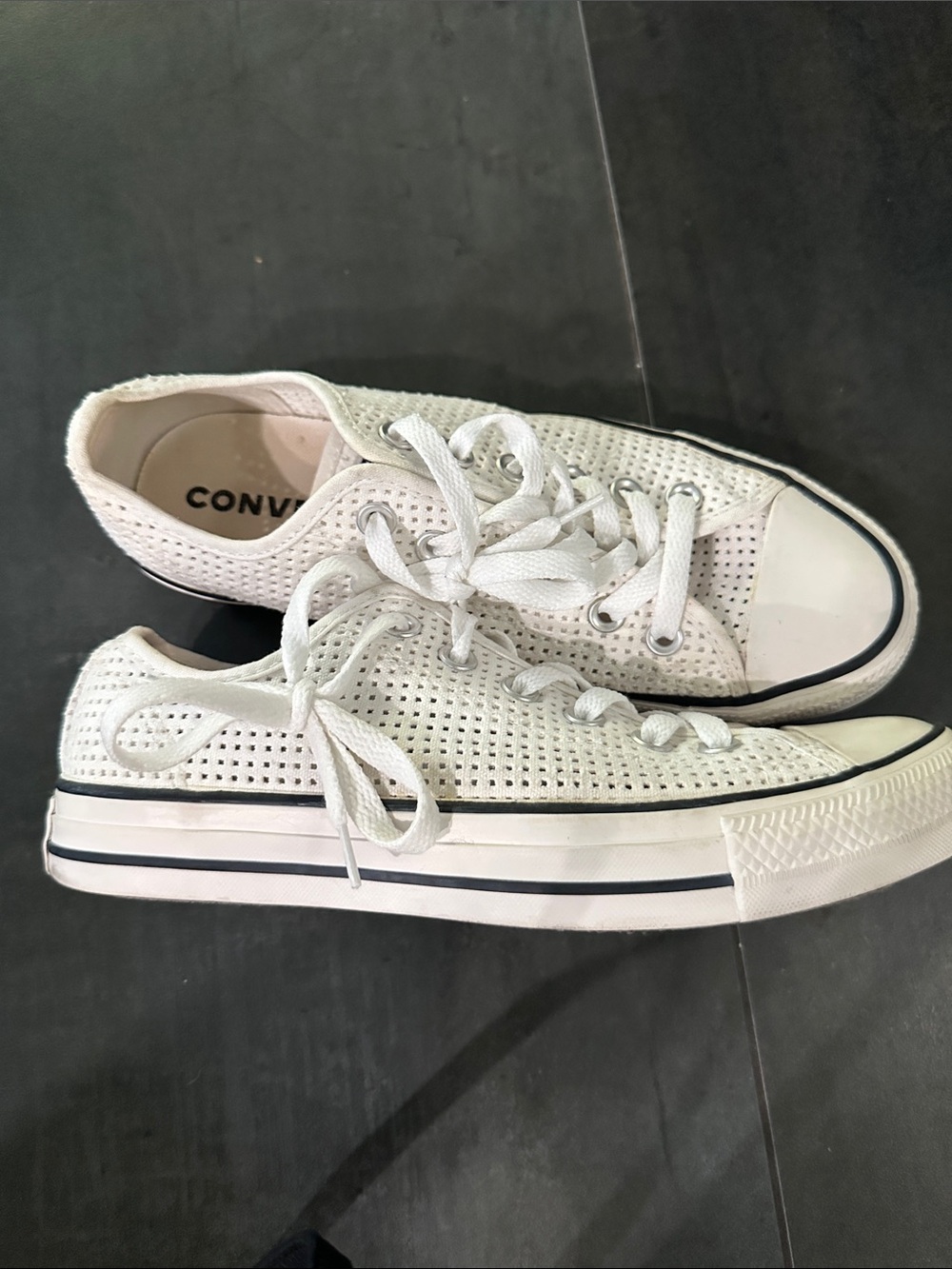 Converse White Perforated Low-Top Sneakers with Black Stripe size 8